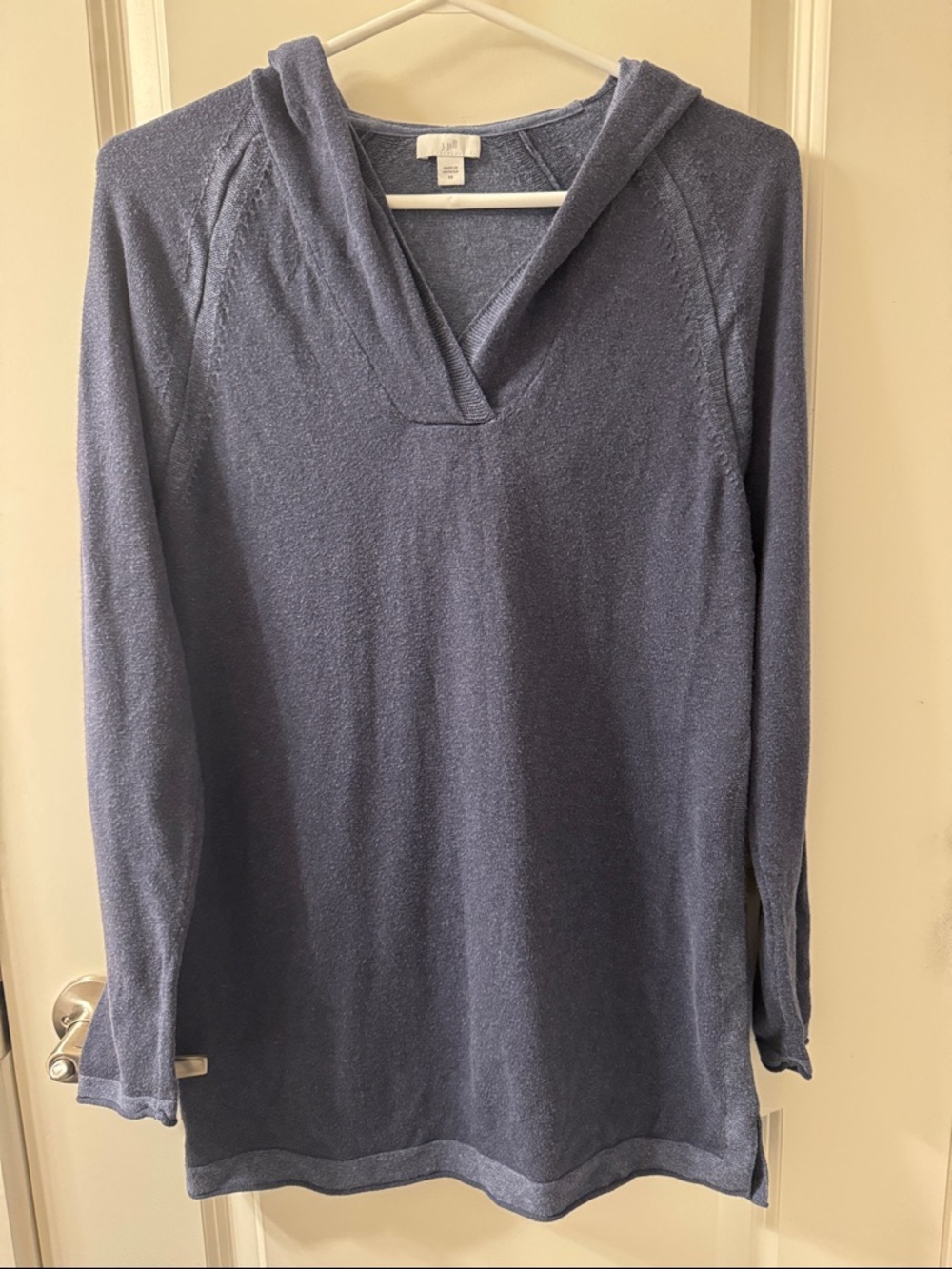 J. Jill Blue V-Neck Hooded Long-Sleeve Pullover